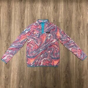 Lands' End Girls Size XXL (18-20) Heritage Fleece Snap Neck Pullover Rainbow